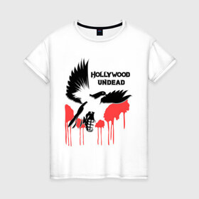Женская футболка хлопок с принтом HU dove в Ухте, 100% хлопок | прямой крой, круглый вырез горловины, длина до линии бедер, слегка спущенное плечо | Тематика изображения на принте: hollywood undead | hu | hu mask one color | undead | птица с гранатой | рок реп группа hollywood undead