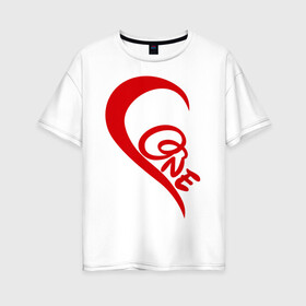 Женская футболка хлопок Oversize с принтом One love парная в Ухте, 100% хлопок | свободный крой, круглый ворот, спущенный рукав, длина до линии бедер
 | для влюбленных | для двоих | для пары | любимая | любимый | любовь | парная | половинка | сердечко | сердце