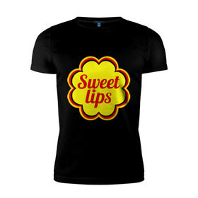 Мужская футболка премиум с принтом Sweet lips в Ухте, 92% хлопок, 8% лайкра | приталенный силуэт, круглый вырез ворота, длина до линии бедра, короткий рукав | chupa chups | sweet lips | антибренд | сладкие губы | чупа чупс