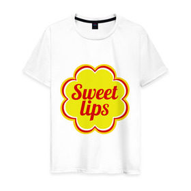 Мужская футболка хлопок с принтом Sweet lips в Ухте, 100% хлопок | прямой крой, круглый вырез горловины, длина до линии бедер, слегка спущенное плечо. | chupa chups | sweet lips | антибренд | сладкие губы | чупа чупс
