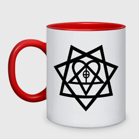 Кружка двухцветная с принтом Heartagram в Ухте, керамика | объем — 330 мл, диаметр — 80 мм. Цветная ручка и кайма сверху, в некоторых цветах — вся внутренняя часть | Тематика изображения на принте: him