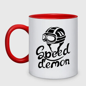 Кружка двухцветная с принтом Speed demon в Ухте, керамика | объем — 330 мл, диаметр — 80 мм. Цветная ручка и кайма сверху, в некоторых цветах — вся внутренняя часть | Тематика изображения на принте: 