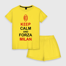 Женская пижама с шортиками хлопок с принтом keep calm and Forza Milan в Ухте, 100% хлопок | футболка прямого кроя, шорты свободные с широкой мягкой резинкой | болельщикам | матч | милан | спорт | фк | футбол | футбольный клуб