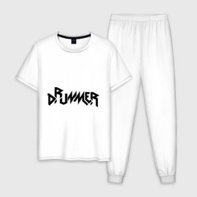 Мужская пижама хлопок с принтом Drummer в Ухте, 100% хлопок | брюки и футболка прямого кроя, без карманов, на брюках мягкая резинка на поясе и по низу штанин
 | rock | барабанщик | музыка | музыкант | рок группа | ударные