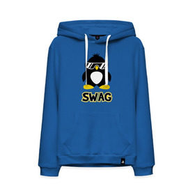 Мужская толстовка хлопок с принтом SWAG Penguin в Ухте, френч-терри, мягкий теплый начес внутри (100% хлопок) | карман-кенгуру, эластичные манжеты и нижняя кромка, капюшон с подкладом и шнурком | Тематика изображения на принте: пингвин
