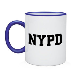 Кружка двухцветная с принтом NYPD в Ухте, керамика | объем — 330 мл, диаметр — 80 мм. Цветная ручка и кайма сверху, в некоторых цветах — вся внутренняя часть | Тематика изображения на принте: new york | силовые структуры