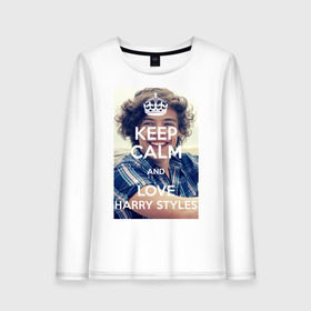 Женский лонгслив хлопок с принтом Keep calm and love Harry Styles в Ухте, 100% хлопок |  | 1d | harry styles | keep calm | music | one direction | гарри стайлс