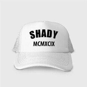 Кепка тракер с сеткой с принтом Shady MCMXCIX в Ухте, трикотажное полотно; задняя часть — сетка | длинный козырек, универсальный размер, пластиковая застежка | Тематика изображения на принте: хип хоп