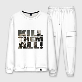 Мужской костюм хлопок с принтом Kill them all в Ухте, 100% хлопок | на свитшоте круглая горловина, мягкая резинка по низу. Брюки заужены к низу, на них два вида карманов: два “обычных” по бокам и два объемных, с клапанами, расположенные ниже линии бедра. Брюки с мягкой трикотажной резинкой на поясе и по низу штанин. В поясе для дополнительного комфорта — широкие завязки | зомби