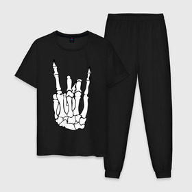 Мужская пижама хлопок с принтом Рок (рука скелета) в Ухте, 100% хлопок | брюки и футболка прямого кроя, без карманов, на брюках мягкая резинка на поясе и по низу штанин
 | скелет