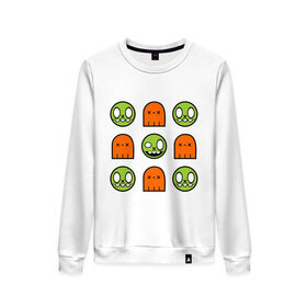 Женский свитшот хлопок с принтом Монстрики в Ухте, 100% хлопок | прямой крой, круглый вырез, на манжетах и по низу широкая трикотажная резинка  | halloween | монстр | монстрики | приведение | рожы | смайл | хеллоуин