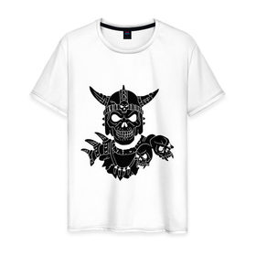 Мужская футболка хлопок с принтом Викинг в Ухте, 100% хлопок | прямой крой, круглый вырез горловины, длина до линии бедер, слегка спущенное плечо. | скелет