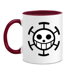 Кружка двухцветная с принтом One Piece в Ухте, керамика | объем — 330 мл, диаметр — 80 мм. Цветная ручка и кайма сверху, в некоторых цветах — вся внутренняя часть | anime | cartoon | one piece | аниме | анимэ | ван | ванпис | смайл | череп