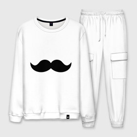 Мужской костюм хлопок с принтом Усики в Ухте, 100% хлопок | на свитшоте круглая горловина, мягкая резинка по низу. Брюки заужены к низу, на них два вида карманов: два “обычных” по бокам и два объемных, с клапанами, расположенные ниже линии бедра. Брюки с мягкой трикотажной резинкой на поясе и по низу штанин. В поясе для дополнительного комфорта — широкие завязки | носи усы | прикольные картинки | усики | усище | усы
