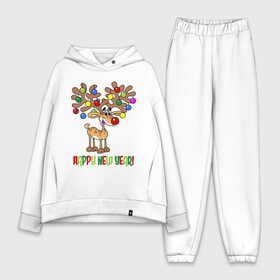 Женский костюм хлопок Oversize с принтом Олень с шариками в Ухте,  |  | new year | игрушки | новый год | олень | шарики