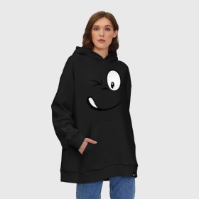 Худи SuperOversize хлопок с принтом Смайл подмигивает в Ухте, 70% хлопок, 30% полиэстер, мягкий начес внутри | карман-кенгуру, эластичная резинка на манжетах и по нижней кромке, двухслойный капюшон
 | глаз | лицо | подмигивает | смайл | смайлик | упс | шок