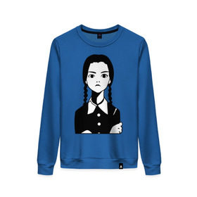 Женский свитшот хлопок с принтом Wednesday Addams в Ухте, 100% хлопок | прямой крой, круглый вырез, на манжетах и по низу широкая трикотажная резинка  | wednesday addams | кино | мультфильмы и тв | семейка | семейка адамс