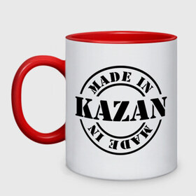 Кружка двухцветная с принтом Made in Kazan (Сделано в Казани) в Ухте, керамика | объем — 330 мл, диаметр — 80 мм. Цветная ручка и кайма сверху, в некоторых цветах — вся внутренняя часть | 
