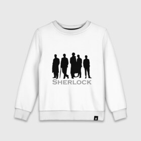 Детский свитшот хлопок с принтом Sherlock Band в Ухте, 100% хлопок | круглый вырез горловины, эластичные манжеты, пояс и воротник | Тематика изображения на принте: sherlock band | кино | мультфильмы и тв | шерлок холмс