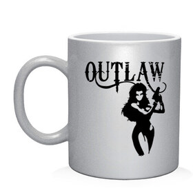 Кружка с принтом Outlaw (вне закона) в Ухте, керамика | объем — 330 мл, диаметр — 80 мм. Принт наносится на бока кружки, можно сделать два разных изображения | outlaw | вне закона | выстрел | девушка | оружие | прикольные картинки
