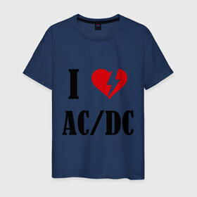 Мужская футболка хлопок с принтом I Love AC DC в Ухте, 100% хлопок | прямой крой, круглый вырез горловины, длина до линии бедер, слегка спущенное плечо. | ac dc | i love ac dc | музыка | музыка для сердца | рок | сердце