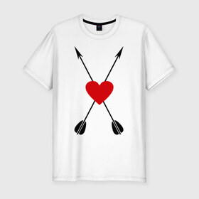 Мужская футболка премиум с принтом Сердце и стрелы в Ухте, 92% хлопок, 8% лайкра | приталенный силуэт, круглый вырез ворота, длина до линии бедра, короткий рукав | Тематика изображения на принте: 