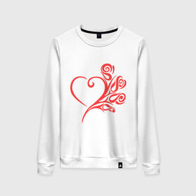 Женский свитшот хлопок с принтом Сердце с цветами в Ухте, 100% хлопок | прямой крой, круглый вырез, на манжетах и по низу широкая трикотажная резинка  | 
