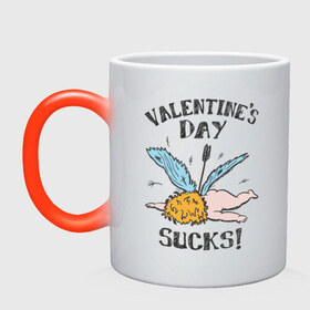 Кружка хамелеон с принтом Valentine`s day sucks в Ухте, керамика | меняет цвет при нагревании, емкость 330 мл | 14 февраля | день всех влюбленных | день святого валентина | ненавижу день святого валентина