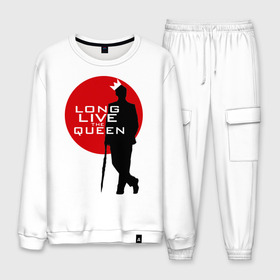 Мужской костюм хлопок с принтом Long live the queen в Ухте, 100% хлопок | на свитшоте круглая горловина, мягкая резинка по низу. Брюки заужены к низу, на них два вида карманов: два “обычных” по бокам и два объемных, с клапанами, расположенные ниже линии бедра. Брюки с мягкой трикотажной резинкой на поясе и по низу штанин. В поясе для дополнительного комфорта — широкие завязки | long live the queen | кино | мультфильмы и тв | шерлок холмс
