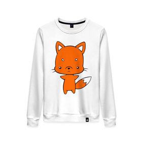 Женский свитшот хлопок с принтом Лисичка в Ухте, 100% хлопок | прямой крой, круглый вырез, на манжетах и по низу широкая трикотажная резинка  | 