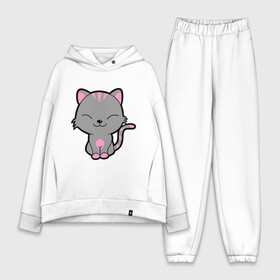 Женский костюм хлопок Oversize с принтом Довольный кот в Ухте,  |  | довольный кот | киска | кот | котёнок | котик | коты и кошки | коты мемы | кошки | мурка | серый кот