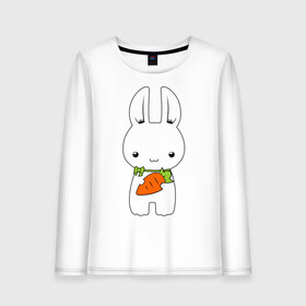 Женский лонгслив хлопок с принтом Зайчик с морковкой в Ухте, 100% хлопок |  | белый кролик | животные | зайчик | зайчик с морковкой | морковь