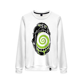 Женский свитшот хлопок с принтом Психо-лицо в Ухте, 100% хлопок | прямой крой, круглый вырез, на манжетах и по низу широкая трикотажная резинка  | 