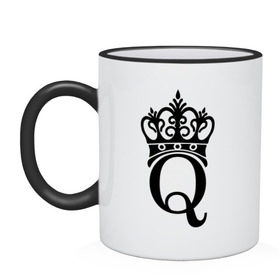 Кружка двухцветная с принтом Queen в Ухте, керамика | объем — 330 мл, диаметр — 80 мм. Цветная ручка и кайма сверху, в некоторых цветах — вся внутренняя часть | Тематика изображения на принте: queen | богини | корона | царевна | царицы
