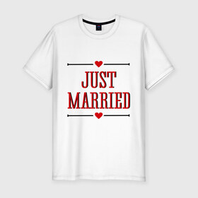 Мужская футболка премиум с принтом Just Married в Ухте, 92% хлопок, 8% лайкра | приталенный силуэт, круглый вырез ворота, длина до линии бедра, короткий рукав | 