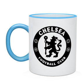 Кружка двухцветная с принтом Chelsea logo в Ухте, керамика | объем — 330 мл, диаметр — 80 мм. Цветная ручка и кайма сверху, в некоторых цветах — вся внутренняя часть | Тематика изображения на принте: 1905 | chelsea | chelsea logo | fc | footbal club | лого | логотип | спорт | футбол | футбольный клуб | челси