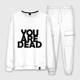 Мужской костюм хлопок с принтом You are dead в Ухте, 100% хлопок | на свитшоте круглая горловина, мягкая резинка по низу. Брюки заужены к низу, на них два вида карманов: два “обычных” по бокам и два объемных, с клапанами, расположенные ниже линии бедра. Брюки с мягкой трикотажной резинкой на поясе и по низу штанин. В поясе для дополнительного комфорта — широкие завязки | dayz | rust | you are dead | вы мертвы | дейзи | раст
