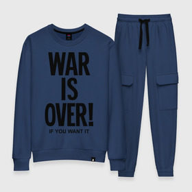 Женский костюм хлопок с принтом War is over if you want в Ухте, 100% хлопок | на свитшоте круглая горловина, мягкая резинка по низу. Брюки заужены к низу, на них два вида карманов: два 