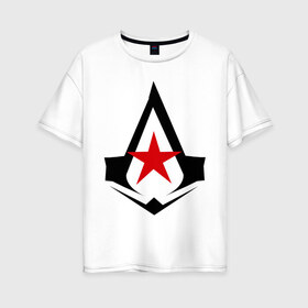 Женская футболка хлопок Oversize с принтом Русский ассассин в Ухте, 100% хлопок | свободный крой, круглый ворот, спущенный рукав, длина до линии бедер
 | ассассин | логотип | подарок | прикол | русский