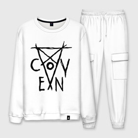 Мужской костюм хлопок с принтом Coven в Ухте, 100% хлопок | на свитшоте круглая горловина, мягкая резинка по низу. Брюки заужены к низу, на них два вида карманов: два “обычных” по бокам и два объемных, с клапанами, расположенные ниже линии бедра. Брюки с мягкой трикотажной резинкой на поясе и по низу штанин. В поясе для дополнительного комфорта — широкие завязки | american horror story | coven | voodoo | американская история ужасов | ведьма | ведьмы | вуду | колдовство | колдуньи | колдунья | магия | пентограмма | триллер | ужасы | худу
