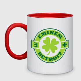 Кружка двухцветная с принтом Eminem Detroit в Ухте, керамика | объем — 330 мл, диаметр — 80 мм. Цветная ручка и кайма сверху, в некоторых цветах — вся внутренняя часть | 