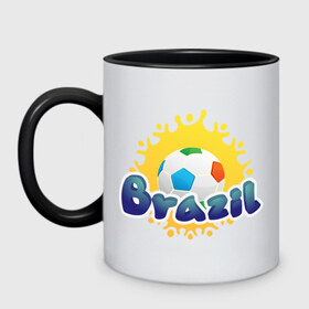 Кружка двухцветная с принтом Brasil 2014 в Ухте, керамика | объем — 330 мл, диаметр — 80 мм. Цветная ручка и кайма сверху, в некоторых цветах — вся внутренняя часть | Тематика изображения на принте: бразилия