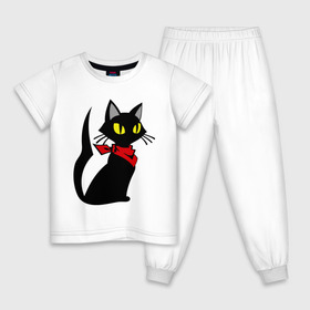 Детская пижама хлопок с принтом Котик в Ухте, 100% хлопок |  брюки и футболка прямого кроя, без карманов, на брюках мягкая резинка на поясе и по низу штанин
 | кот | платок | повязка | шейный | шея