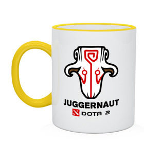 Кружка двухцветная с принтом Juggernaut Dota2 в Ухте, керамика | объем — 330 мл, диаметр — 80 мм. Цветная ручка и кайма сверху, в некоторых цветах — вся внутренняя часть | dota | juggernaut | джаггернаут | дота