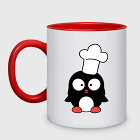 Кружка двухцветная Пингвин повар: в Ухте, керамика | объем — 330 мл, диаметр — 80 мм. Цветная ручка и кайма сверху, в некоторых цветах — вся внутренняя часть | пингвин