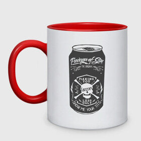 Кружка двухцветная с принтом Банка пива в Ухте, керамика | объем — 330 мл, диаметр — 80 мм. Цветная ручка и кайма сверху, в некоторых цветах — вся внутренняя часть | Тематика изображения на принте: art | beer | swag | арт | свэг