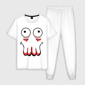 Мужская пижама хлопок с принтом Доктор Зойдберг в Ухте, 100% хлопок | брюки и футболка прямого кроя, без карманов, на брюках мягкая резинка на поясе и по низу штанин
 | futurama | доктор | зойдберг | кальмар | лицо | футурама