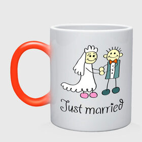 Кружка хамелеон с принтом Just married в Ухте, керамика | меняет цвет при нагревании, емкость 330 мл | Тематика изображения на принте: just | married | жених | молодожены | невеста | свадьба