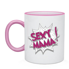 Кружка двухцветная с принтом Sexy mama в Ухте, керамика | объем — 330 мл, диаметр — 80 мм. Цветная ручка и кайма сверху, в некоторых цветах — вся внутренняя часть | mama | будущая | мама