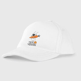 Детская бейсболка с принтом True vegan (истинный веган) в Ухте, 100% хлопок | классический козырек, металлическая застежка-регулятор размера | Тематика изображения на принте: carrot | flower | rabbit | true | vegan | веган | заяц | истинный | морковка | ролик | цветок | экология